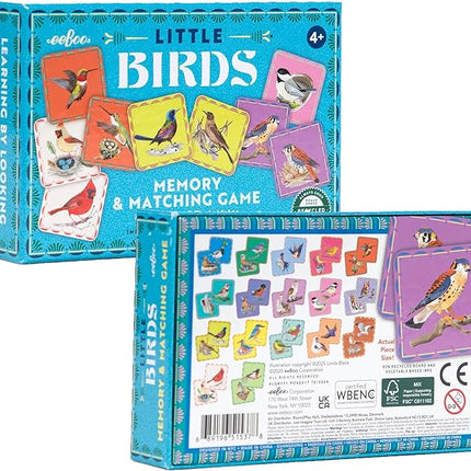 eeBoo: Memory & Matching Game- Little Birds- 18 Illustrated Matching Pairs, Concentration Tile Game, Informational Insert, Kids Ages 4+, 1-4 Players