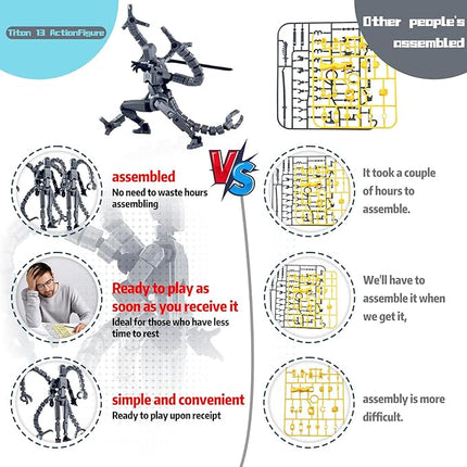 Assembly Completed T13 Action Figure,T13 Action Figure Multi-Jointed Movable,Ultimate Desktop Decor for Lovers t-13 Movability 3D Printed Toys (Black red-, 7.2in)