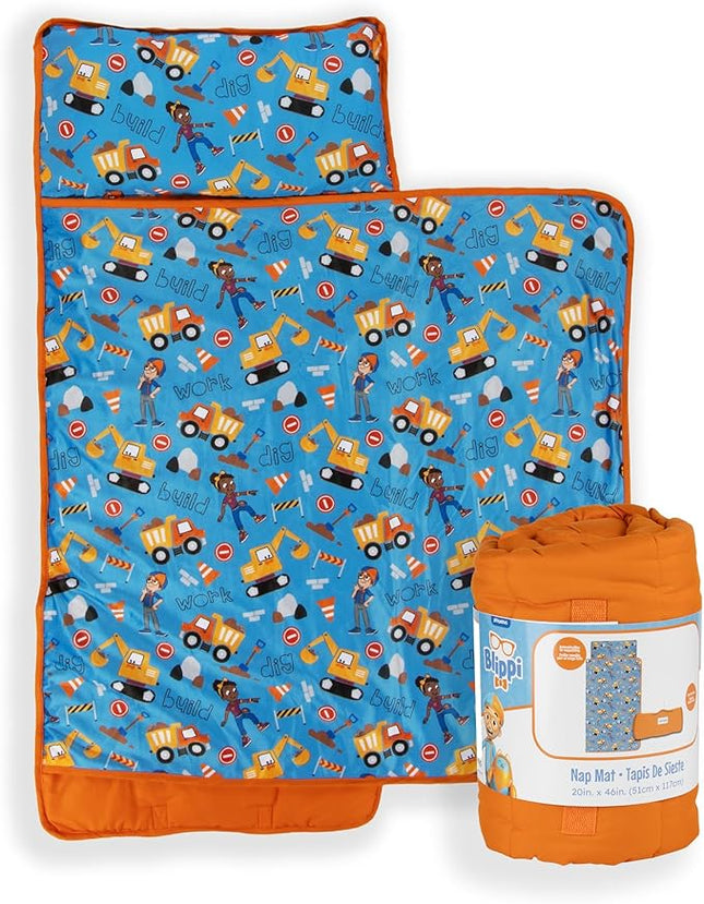 Jay Franco Kids Nap Mat with Embedded Pillow & Blanket – Soft 46"x20" Microfiber Sleeping Bag with Name Tag & Handle