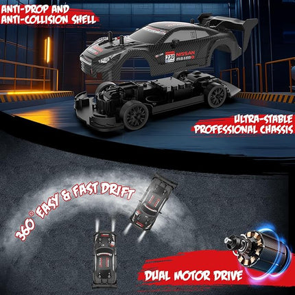 RC Drift Car 1:20 Scale Remote Control Cars 2.4GHz 4WD High Speed RTR Racing Vehicle with LED Lights 2 Rechargeable Batteries and Drifting Tires Racing Sport Toy Car for Adults Kids Boys Girls