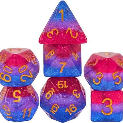 HDdais 7PCS DND Dice Bisexual-Pride Polyhedral Dice Set D&D Homosexual Flag for RPG and Other Tabletop Games