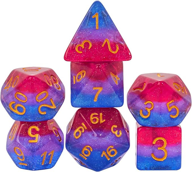 HDdais 7PCS DND Dice Bisexual-Pride Polyhedral Dice Set D&D Homosexual Flag for RPG and Other Tabletop Games