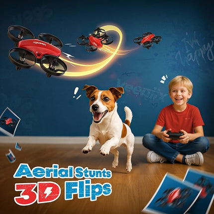 V995 Red Mini Drone for Kids and Beginners,Indoor RC Quadcopter Plane with 3D Flips, 360° Rotation, Circle Fly, Auto Hover, Headless Mode, 21Mins 3 Batteries, Gift for Boys and Girls