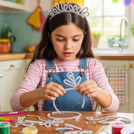 Caydo 200 Pieces Glitter Silver Pipe Cleaners, Thick Fluffy Chenille Stems, Pipe Cleaner Crafts for Arts & Crafts, Perfect for Making Animals, Flowers, and Festive Decorations