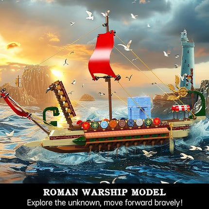 Mould King 10156 Roman Warship Model Building Blocks Kits, MOC Large Battleship Model with Display Stand Construction Set to Build, Gift for Age 14+/Adults Collections Enthusiasts (1466+ Pieces)