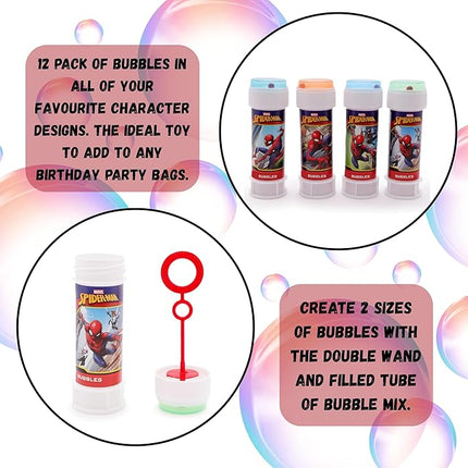Toyland® Pack of 12 Spider-Man Bubbles with Wands, 2fl oz Solution & Novelty Maze Lid - Pocket Money & Party Bag Toys