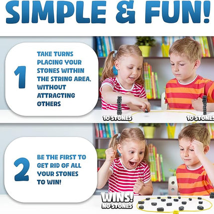 Upgraded (Multi-Level) Magnet Chess Game with String & Stones - Clear & Simple Instructions | Premium Set with 20 Larger & Stronger Stones, Adjustable Rope, 2 Dice & Travel Pouch | for Kids & Adults