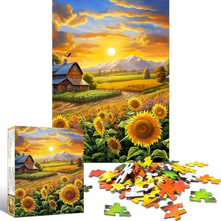 Puzzles for Adults 1000 Pieces, Fall Sunflower Puzzle, Challenging Impossible Puzzles – Perfectly Interlocking, No Dust – Home Decoration & Gift for Valentine Friends Parents Kids