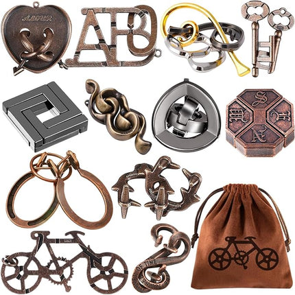 12 PCS Brain Teaser Puzzles Metal Puzzle Logic Metal Puzzle for Adult Lock Puzzles Gift for Adults Teenagers Kids