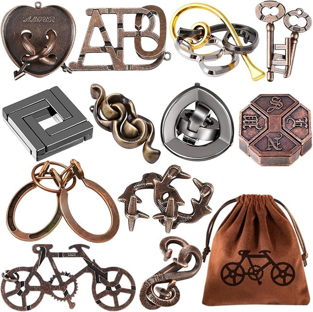 12 PCS Brain Teaser Puzzles Metal Puzzle Logic Metal Puzzle for Adult Lock Puzzles Gift for Adults Teenagers Kids