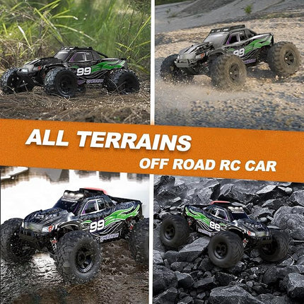 1:10 Large Brush RC Car for Adults, Fast Remote Control Car, 28+ MPH Rc Hobby Truck with Headlights, All Terrain 2.4 Ghz Electric Hobby Rc Cars, 4WD Off Road Monster Truck for Adults-Green