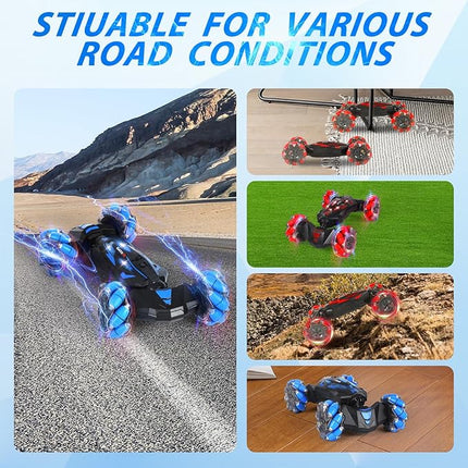 RC Stunt Car, 2.4 GHz 4WD Remote Control Gesture Sensor Toy Cars, Double Sided Rotating Off Road Vehicle 360° Flips with Lights Music, Drift rc car for Boys and Girls 5-13 Birthday
