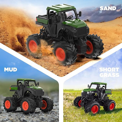 1:16 Remote Control Tractor Toy, RC Monster Truck Toys, 2.4GHz Farm Cars with 2×800mAh, LED Lights, Realistic Working Sounds, Green Toy Vehicle Birthday Gift for Kids Boys Girls 4-12 Year Old