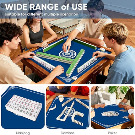 Mahjong Mat with Gray Carrying Bag - Anti Slip and Noise Reduction Gaming Mat for Mahjong, Poker, Board Games, Card Games, Dominoes(Blue, 31.5"x31.5")
