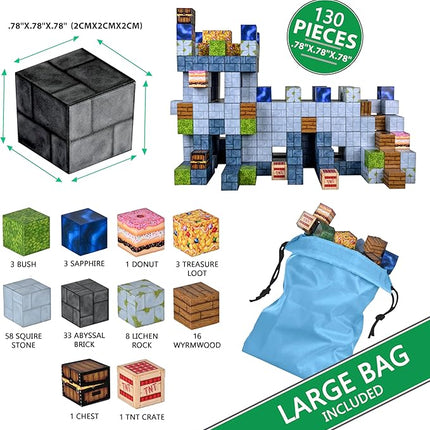 130PCS Magnetic Building Blocks - Magnet Cubes for Kids Ages 6-8-10-12 - Toy Block Magnetics Set Gifts for Boys & Girls - STEM Learning Imagination Sensory Toys - Storage Bag Included