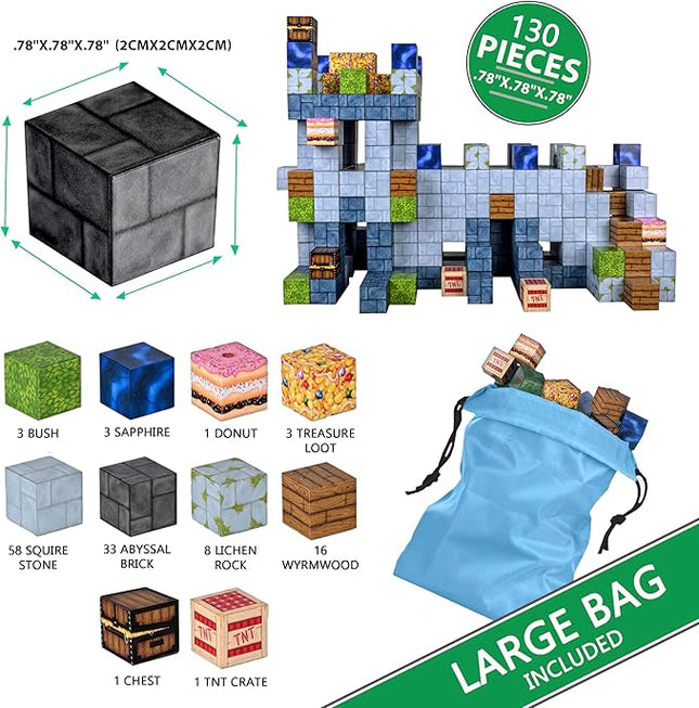 130PCS Magnetic Building Blocks - Magnet Cubes for Kids Ages 6-8-10-12 - Toy Block Magnetics Set Gifts for Boys & Girls - STEM Learning Imagination Sensory Toys - Storage Bag Included