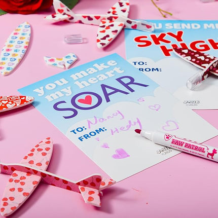 JOYIN 28 Pack Valentine's Day Greeting Cards with Foam Airplanes, Valentine Classroom Exchange, School Gift Exchange Game Prizes (Mixed)