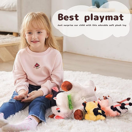 IKASA Mommy Cow Stuffed Animal Mom and Baby Plush,Cute 17" Soft Small Fluffy Mama Family Set Cuddly Huggable Toy with Little Mini Babies