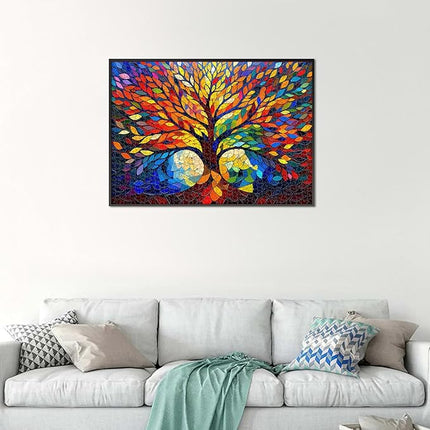 Rocorose Stained Glass Puzzle for Adults 1000 Pieces Tree of Life Family Jigsaw Puzzles, Impossible Hard Difficult Challenging Plant Tree Puzzle for Gift Home Wall Decor