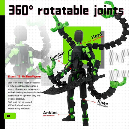 Already Assembled T13 Action Figure Accessories,Dummy 13 T13 Multi-Jointed Movable,for Collectors Desktop Decorations t-13 Movability 3D Printed Toys (Black Green)