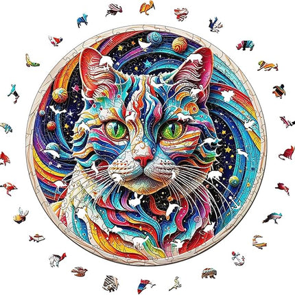 Wooden Puzzle for Adults – Unique Cat-Shaped Jigsaw, Animal Desgin Brain Teaser for Kids & Teens, 200 Pieces, 10"x10", Ships as Whole Puzzle Board (No Loose Pieces), Gift-Ready Box, Fun Family Game,