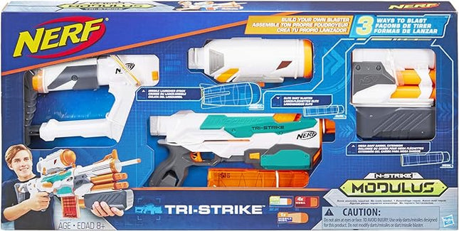 Nerf Modulus Tri-Strike Blaster, Mega Barrel, Rocket Launcher, Clip, 1 Rocket, Kids Outdoor Games (Amazon Exclusive)