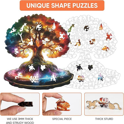 Glowing Tree of Life Wooden Puzzles - 200 Pieces Fantasy Forest Nature Landscape, Irregular Shape Wood Jigsaw Puzzle for Adults, Educational Puzzles for Family Game, 10.5x11.4 in