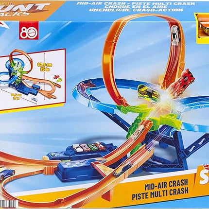 Hot Wheels Toy Car Track Set, Stunt Track Mid-Air Crash with 1:64 Scale Die-Cast Toy Car, Motorized Booster for Non-Stop Stunting & Racing