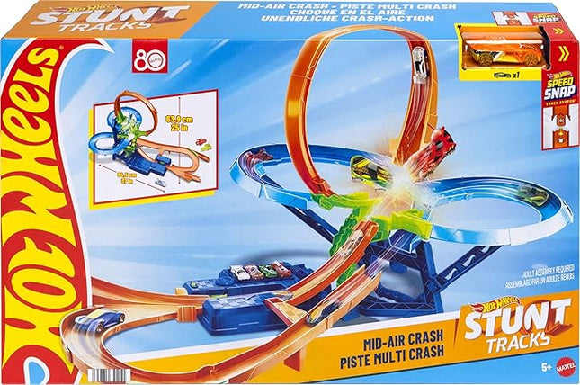 Hot Wheels Toy Car Track Set, Stunt Track Mid-Air Crash with 1:64 Scale Die-Cast Toy Car, Motorized Booster for Non-Stop Stunting & Racing