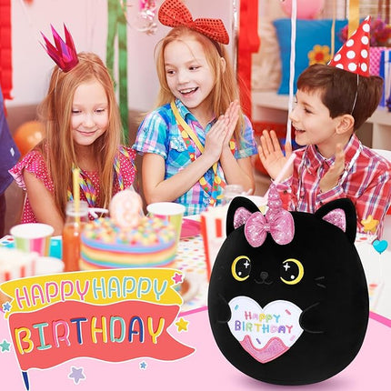 Happy Birthday Gift Black Unicorn Cat Plush Toys-11'' Black Cat Plushies Anime Plush-Kawaii Plushie Toy Stuffed Animals Cute Plushies, Black Unicorn Cat Plush Pillow Birthday Gifts for Kids