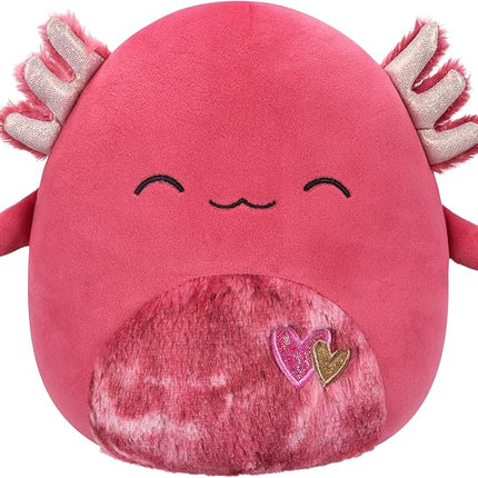 Squishmallows Original 8-Inch IndieMae Maroon Axolotl with Fuzzy Belly and Hearts Embroidery - Official Jazwares Plush