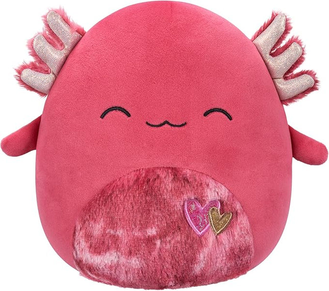 Squishmallows Original 8-Inch IndieMae Maroon Axolotl with Fuzzy Belly and Hearts Embroidery - Official Jazwares Plush