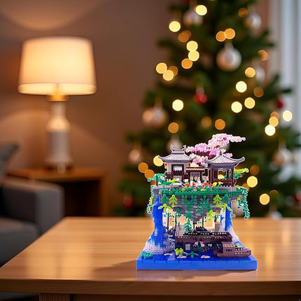 2799 PCS Cherry Blossom Tree Building Set for Adults Teens，Chinese Architecture Peach Blossom Pond Building Blocks，Micro Japanese Sakura Bonsai Tree Building Kit, Creative Gift for Kids 14+
