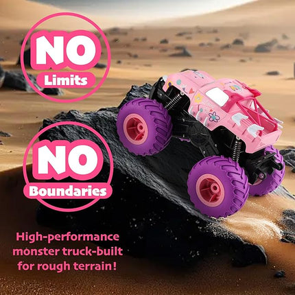 Threeking 1:16 Waterproof Pink RC Monster Truck Toys Amphibious Remote Control Car Pickup 4WD All-Terrain Toy Gift for Girls Ages 6 7 8 9 10 11 12 Durable Off-Road Fun for Indoor & Outdoor Play