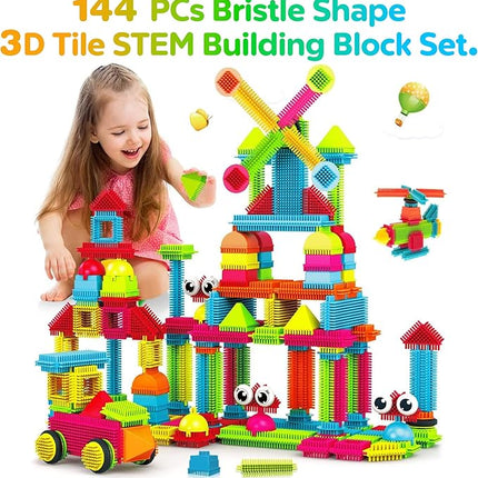 Contixo 144 pcs Bristle Shape 3D STEM Building Toys, Construction Learning Stacking Educational Block, Creativity Beyond Imagination, Inspirational, Safe & Durable, Recreational Toy for Kids Ages 3-8