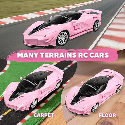 Remote Control Racing Car, 1:18 High Speed RC Cars Toys for Boys Girls, Vehicle Toy with Lights & Controller, Christmas Birthday Gifts for Kids Age 3+ (Pink)