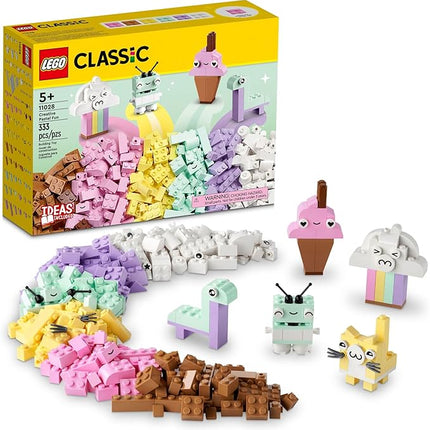 LEGO Classic Creative Pastel Fun Bricks Box 11028, Building Toys for Kids, Girls, Boys Ages 5 Plus with Models; Ice Cream, Dinosaur, Cat & More, Creative Learning Gift
