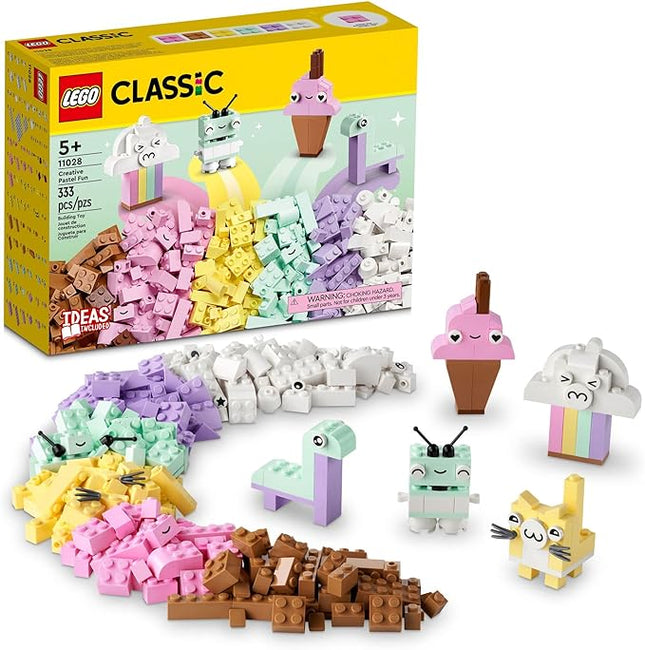 LEGO Classic Creative Pastel Fun Bricks Box 11028, Building Toys for Kids, Girls, Boys Ages 5 Plus with Models; Ice Cream, Dinosaur, Cat & More, Creative Learning Gift
