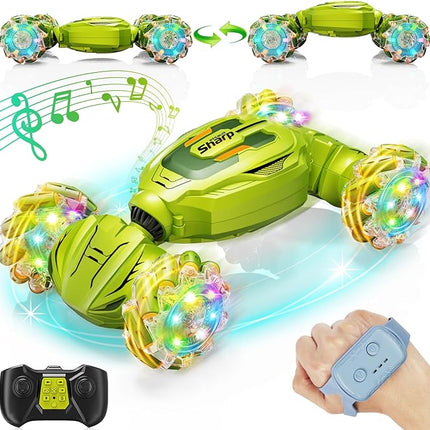 Gesture Sensing RC Stunt Car, Remote Control Car Christmas Birthday Gifts for Kids Age 6-12, 2.4Ghz Hand Controlled Twist Cars, 360° Rotating Off Road Car Toy for Boys Girls Age 6 7 8 9 10 11+(Green)