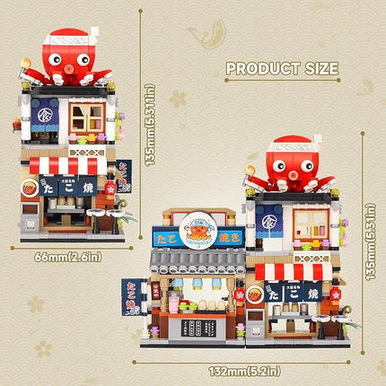 Japanese Street View Takoyaki Shop Mini Building Blocks, MOC Creative Japanese Toys for Girls 6-12 Years Old, 722 Pcs Simulation Architecture Construction Toy, Gift Idea for Kids Adults