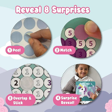 BINCA Dotties Dot Art Activity Kit, 1500+ Stickers, 8 Unicorns & Princesses Mess-Free Activities, DIY Dot Sticker Art for Toddlers, Kids Travel Activities, Craft Kits & Gifts for Girls Ages 4,5,6,7