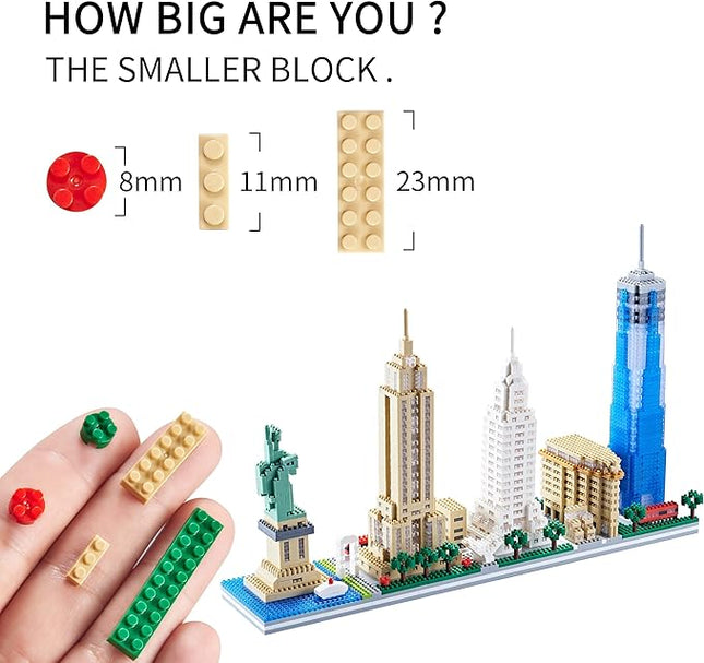 New York Skyline City Building Micro Building Block Set, Home and Office Decoration, Creative Gift for Adults（3452 PCS）
