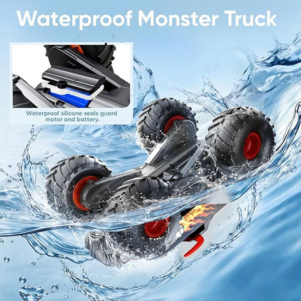 Waterproof Monster Truck Toys 1:16 Amphibious Remote Control Car All Terrain Off-Road Pickup Truck 4WD RC Cars Toys for 8 9 10 11 12 Year Old Boys Gifts (Black)