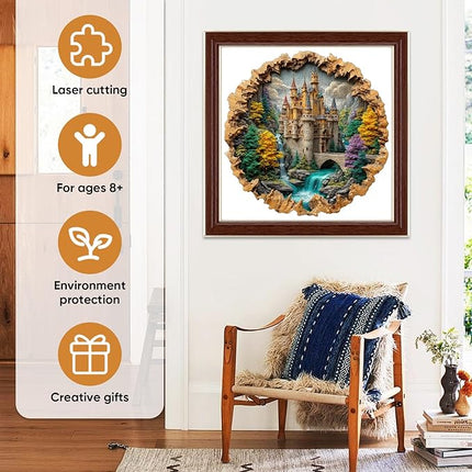 Castle 500 Pieces Wooden Puzzles for Adults - Majestic Autumn Castle Landscape Jigsaw Puzzles, Premium Stress Relief Brain Teaser & Premium Decorative Gift, 16.4x16.5 in