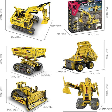STEM Robot Construction Toys for Kids - Remote-Controlled Excavator Engineering Kit with 555 Pieces, Motor Module, Educational Boys Toys Age 8-10, Science Kits for Kids Age 8-12