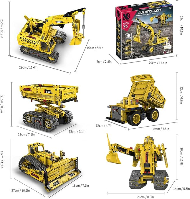 STEM Robot Construction Toys for Kids - Remote-Controlled Excavator Engineering Kit with 555 Pieces, Motor Module, Educational Boys Toys Age 8-10, Science Kits for Kids Age 8-12