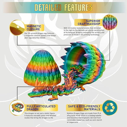 MYTHICA 3D Printed Dragon Egg Unleash Your Imagination with Our Crystal Mystery Dragon Egg Collection Fully Articulated Fidget Desk Toy for ADHD, Autism, Anxiety & Stress Relief (Tropic Rainbow)