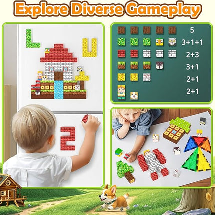 Magnetic Blocks with Forest Animals Toys, Build Mine Magnet World Set, Magnetic Tiles Building for Boys & Girls Age 4-8 5-7, STEM Montessori Sensory Toys for Toddlers Kids Gifts for 3+ Years Old