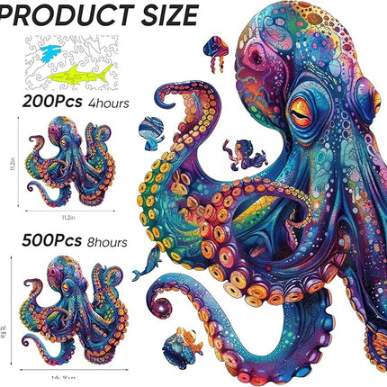500 Piece Puzzles for Adults, Wooden Octopus Jigsaw Puzzles Royal Unique Shape Ocean Puzzle, Irregular Wood Puzzles Creative Gift for Adults and Kids Family Game (16.9x16.9 in)