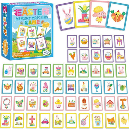 gisgfim 50 Pairs Memory Matching Game Easter Concentration Memory Games Card Learning Educational A Fun & Fast Easter Egg Bunny Religious Cross Matching Games
